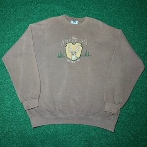 Vintage 90s Whitetail Deer American Outdoors Crewneck, Baggy Brown Sweatshirt XL